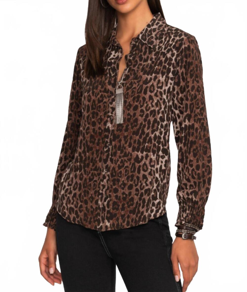 NEW JOHNNY WAS smocked cuff western shirt in original leopard